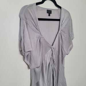 BR Monogram Banana Republic Women's Grey Silk Braided Blouse Large